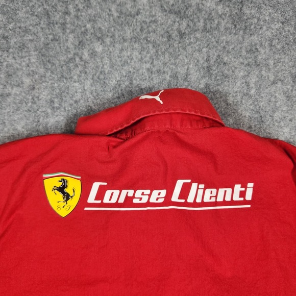 Puma Shirt Mens XL Red Ferrari Corse Clienti Red Short Sleeve Button Up - Picture 12 of 15